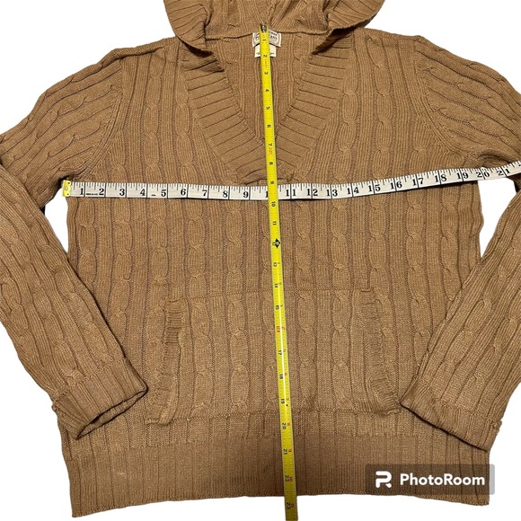Ralph Lauren Polo Jeans Women’s Tan Cable Knit Hooded Sweater SZ L - Picture 4 of 8